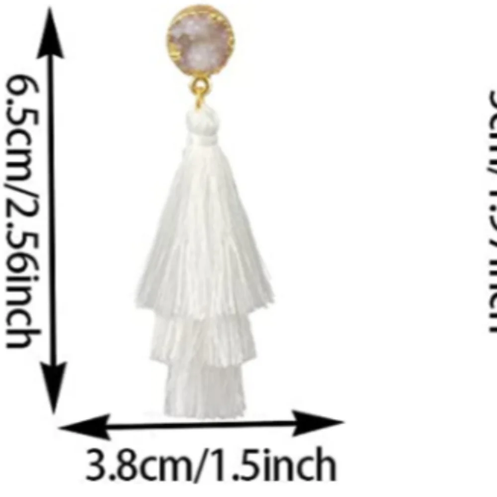 Women's handmade Boho style white tassel earrings with white stone's